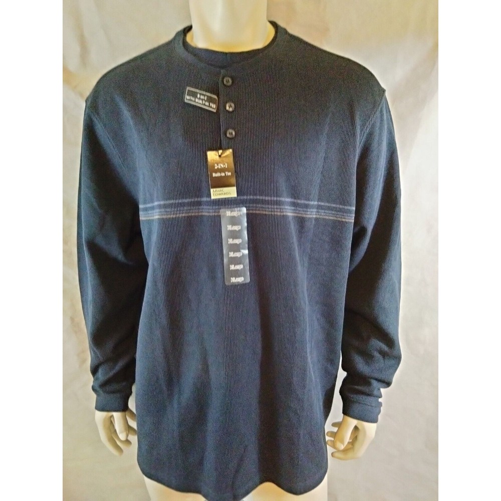 Marc Edwards 2 In One Shirt XL Henley Blue Long Sleeves NWT